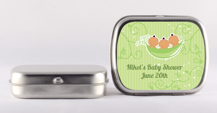  Triplets Three Peas in a Pod Hispanic - Personalized Baby Shower Mint Tins 2 Boys 1 Girl